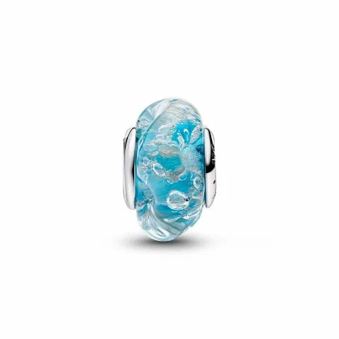 Sterling silver charm with turquoise Murano glass with glitter/ 794701C01