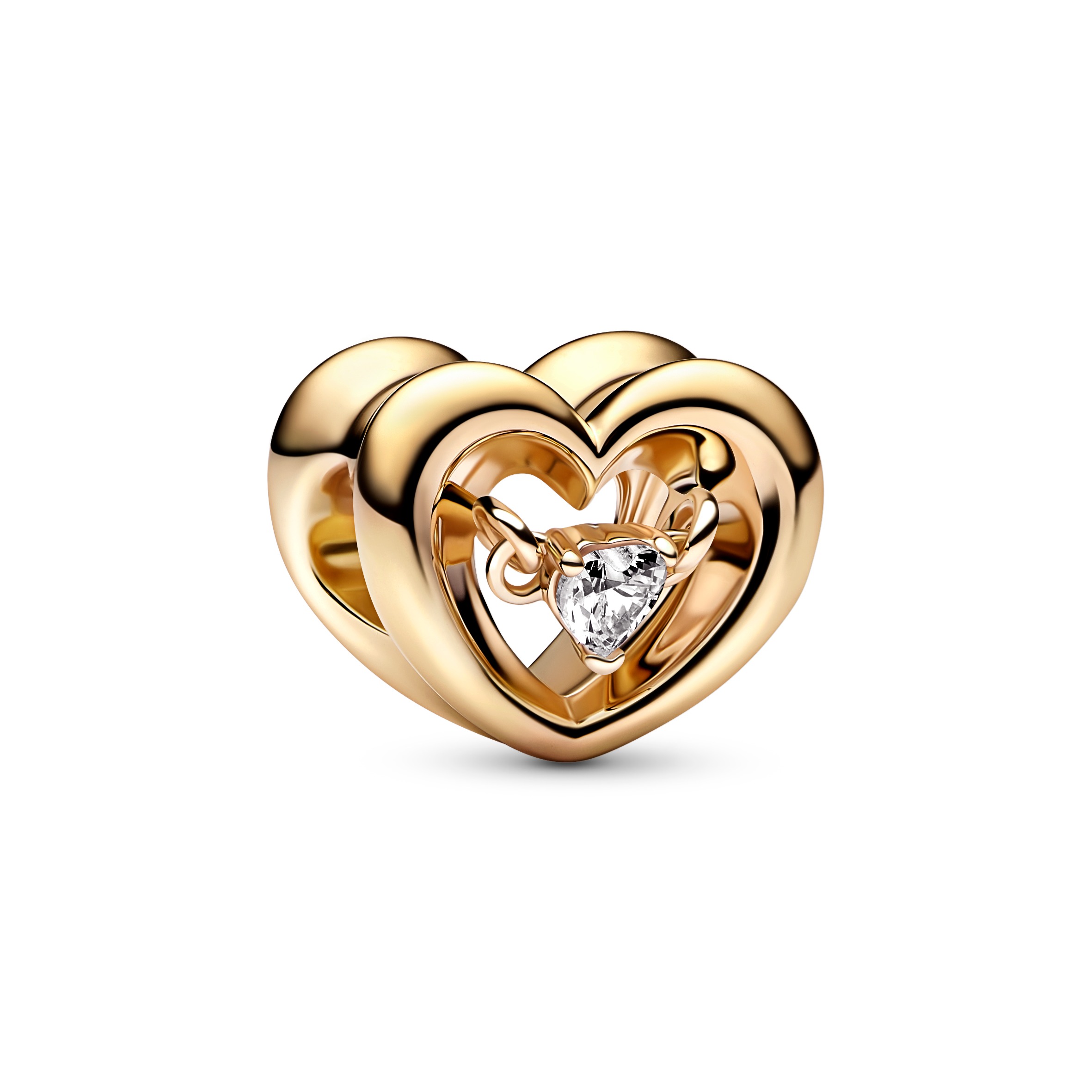 Open heart 14k gold-plated charm with clear cubic zirconia