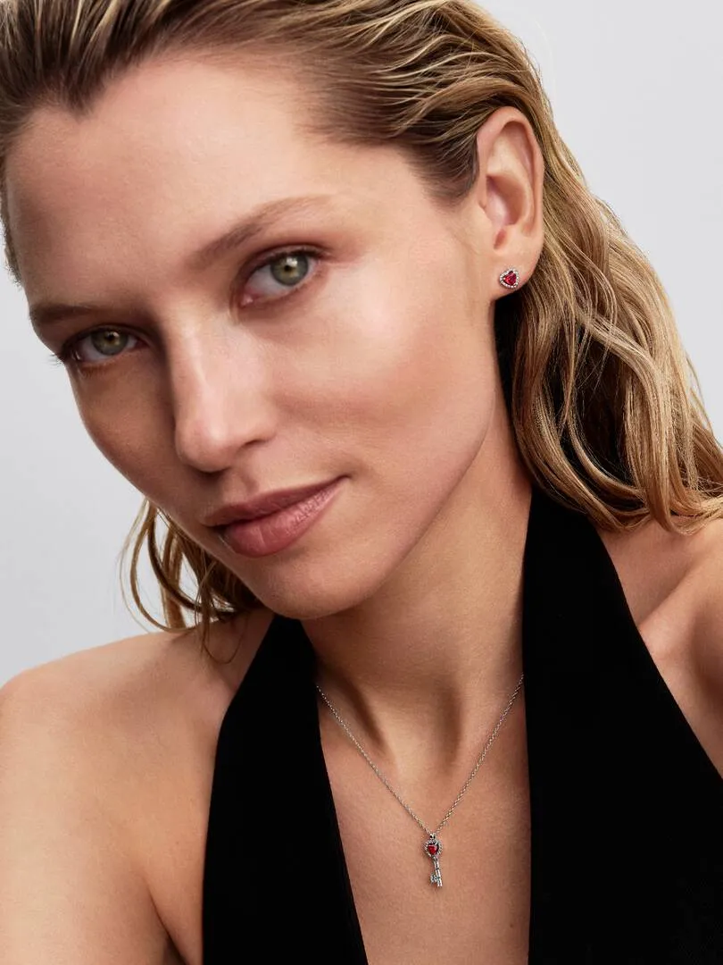 Heart key sterling silver collier with cherries jubilee red crystal and clear cubic zirconia/ 394392C01-45