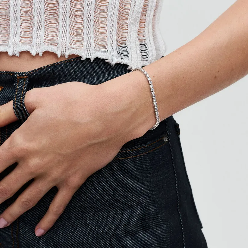Sterling silver bracelet with clear cubic zirconia