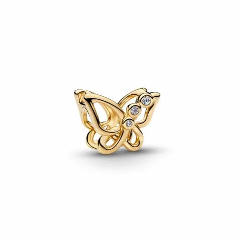 Butterfly 14k gold-plated charm with clear cubic z