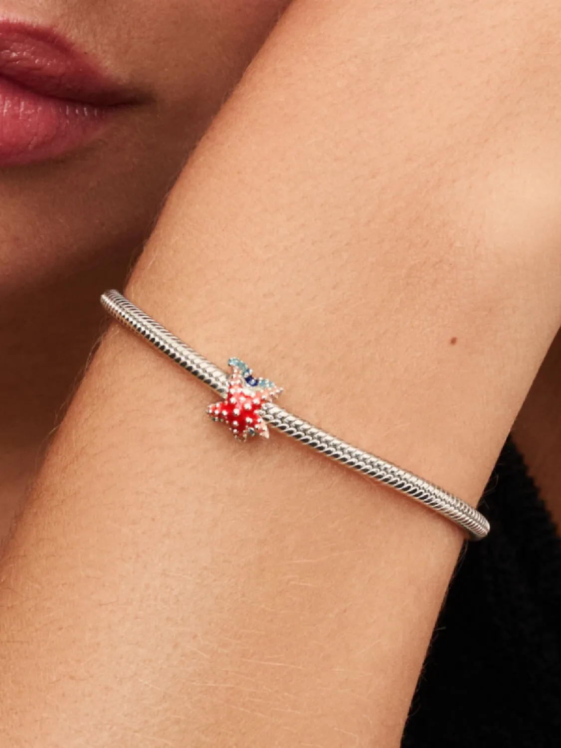Starfish sterling silver charm with shaded blue and pink enamel/ 793817C01