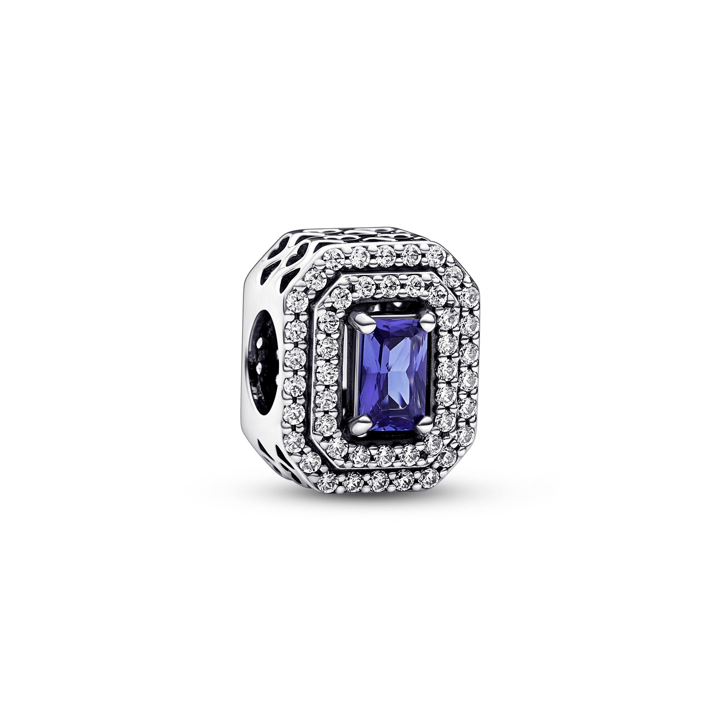 Sterling silver charm with princess blue crystal a