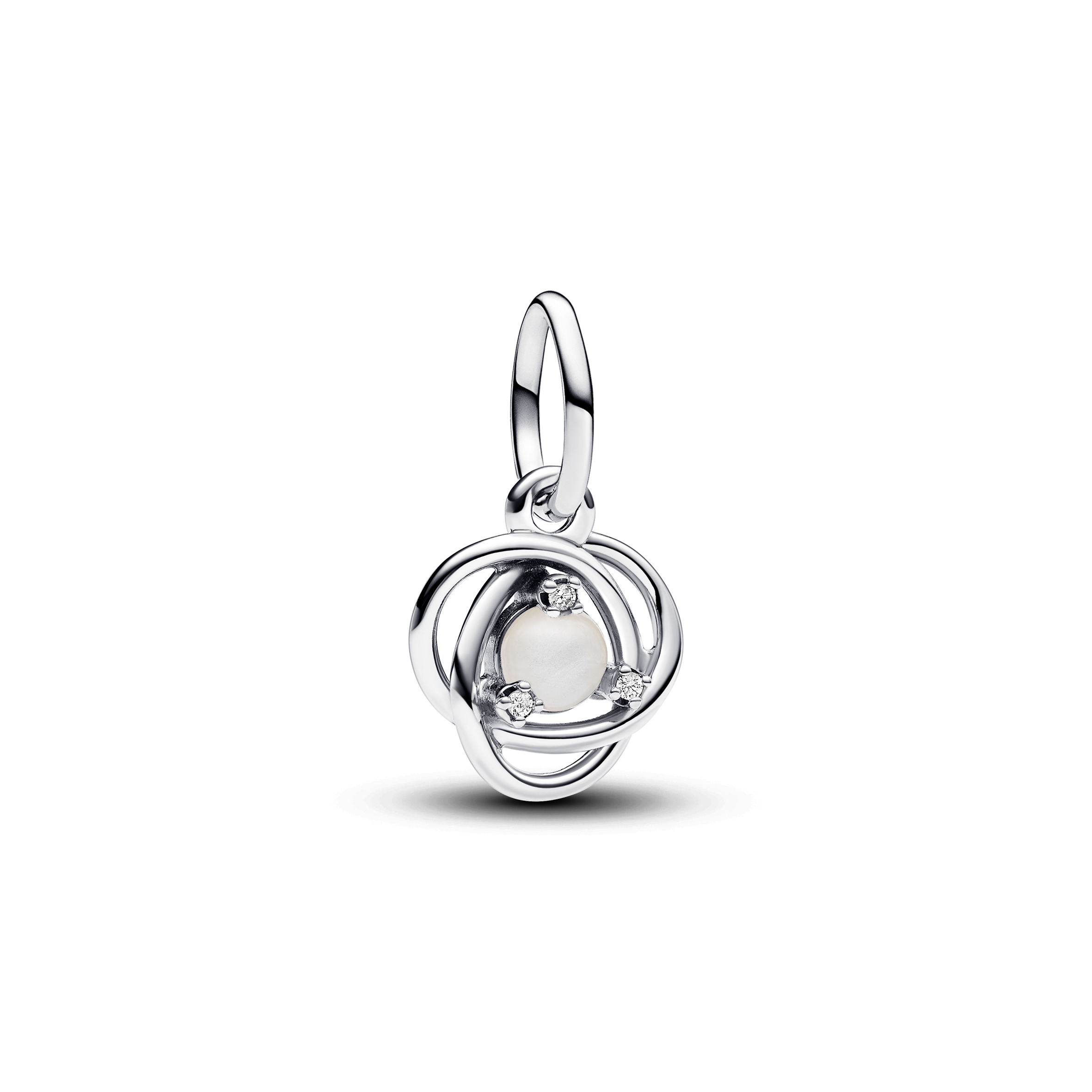 Sterling silver dangle with white bioresin man-made mother of pearl and clear cubic zirconia