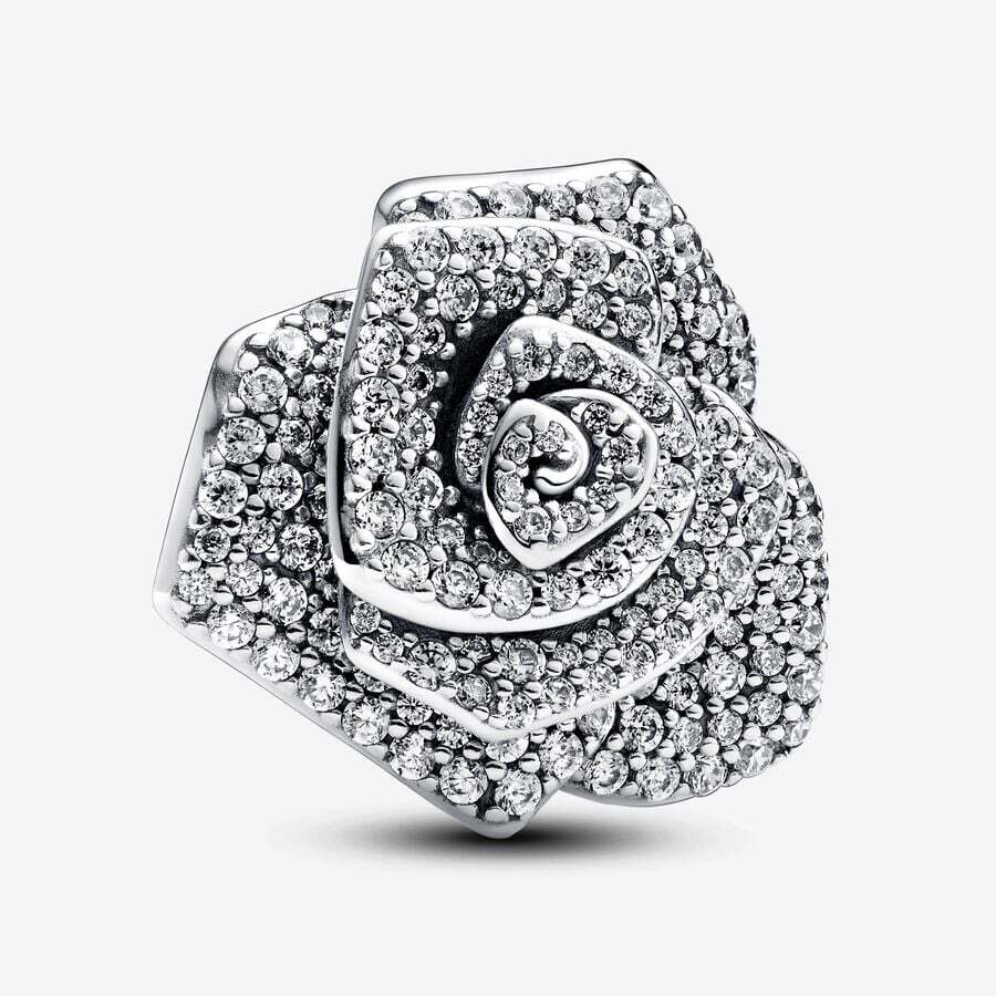 Oversize rose sterling silver charm with clear cubic zirconia/ 793245C01