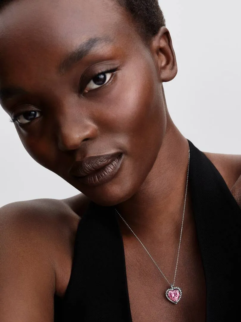 Heart sterling silver collier with fancy pink and clear cubic zirconia/ 394414C01-45