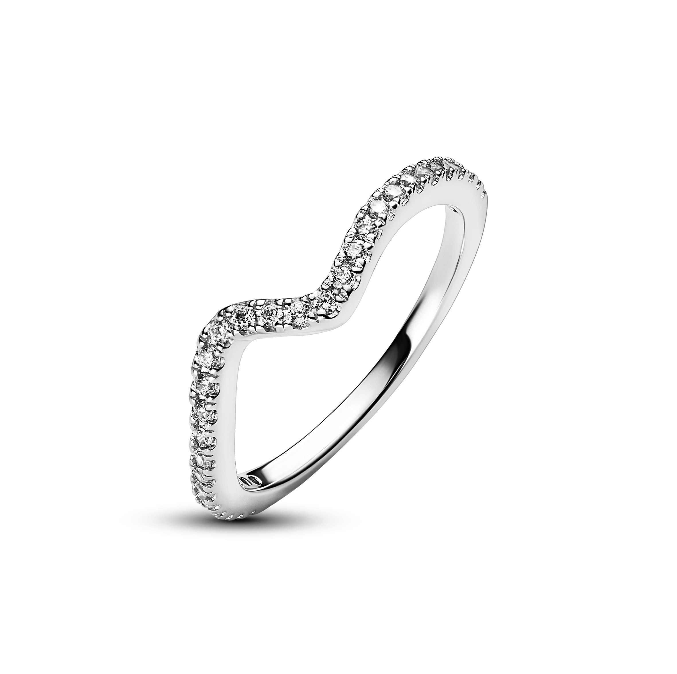 Wave sterling silver ring with clear cubic zirconi
