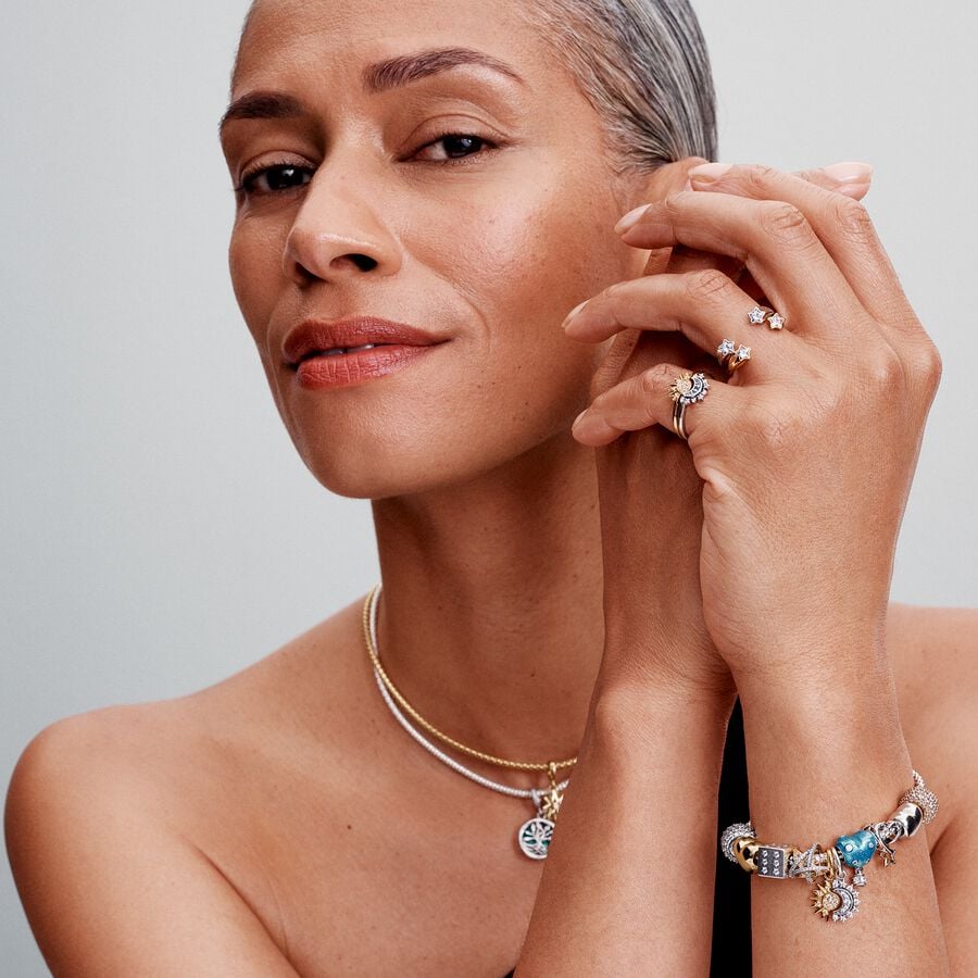 Shooting star sterling silver open ring with clear cubic zirconia/ 193582C01-56