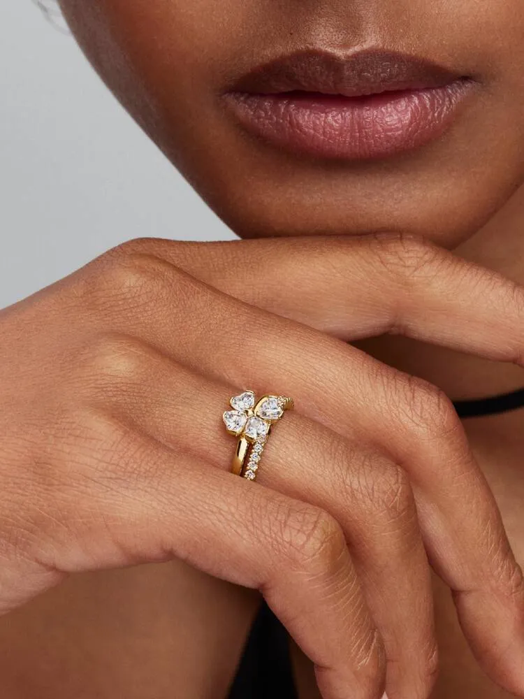 Clover 14k gold-plated splittable ring with clear 
