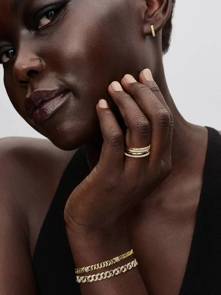 Heart cuban chain 14k gold-plated bracelet with clear cubic zirconia/ 564226C01-18