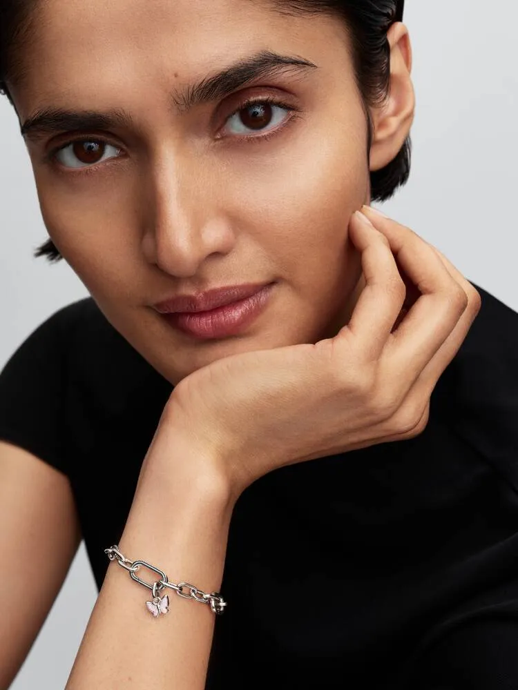 Butterfly sterling silver mini dangle with pink lab-created opal / 793825C01