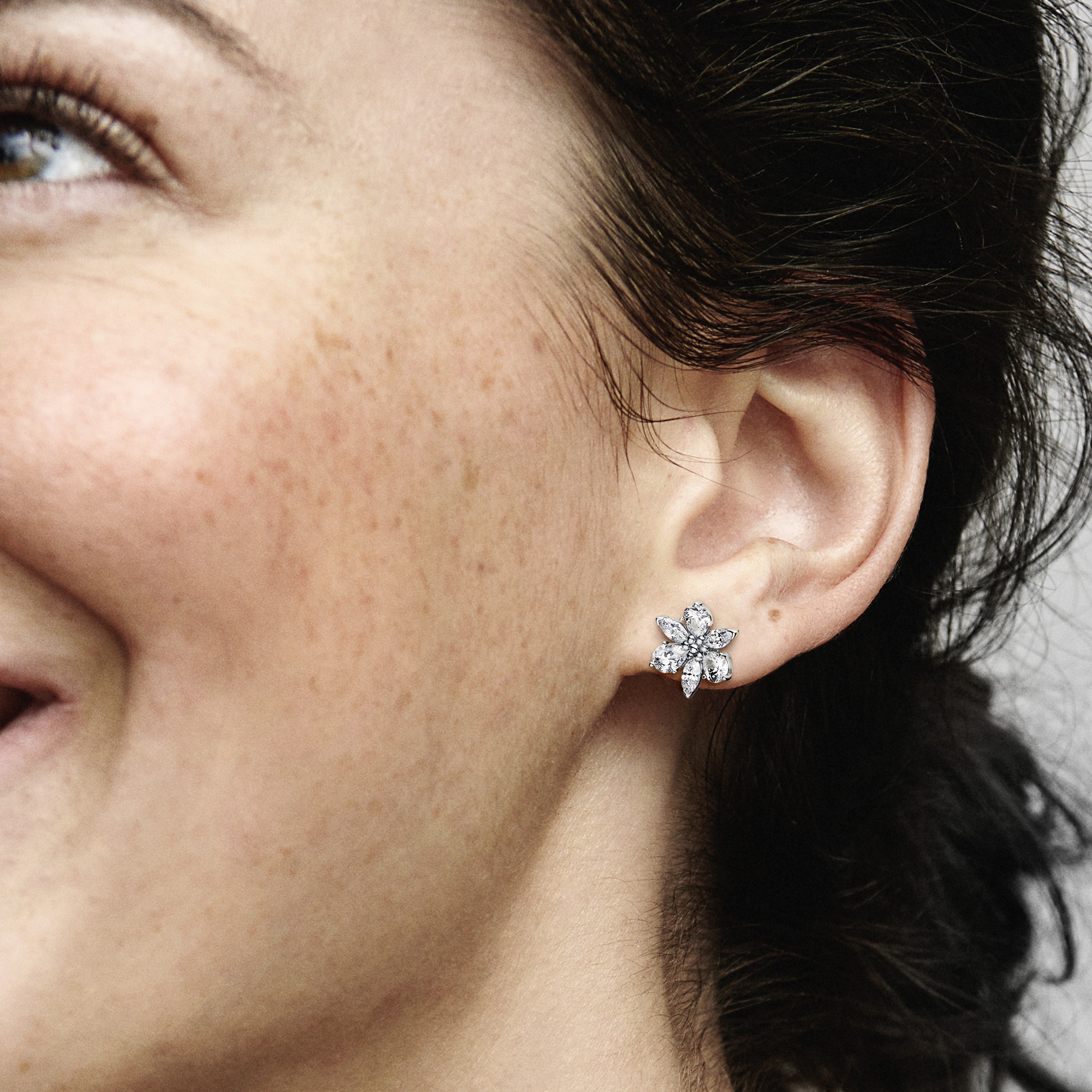 Herbarium cluster sterling silver stud earrings with clear cubic zirconia