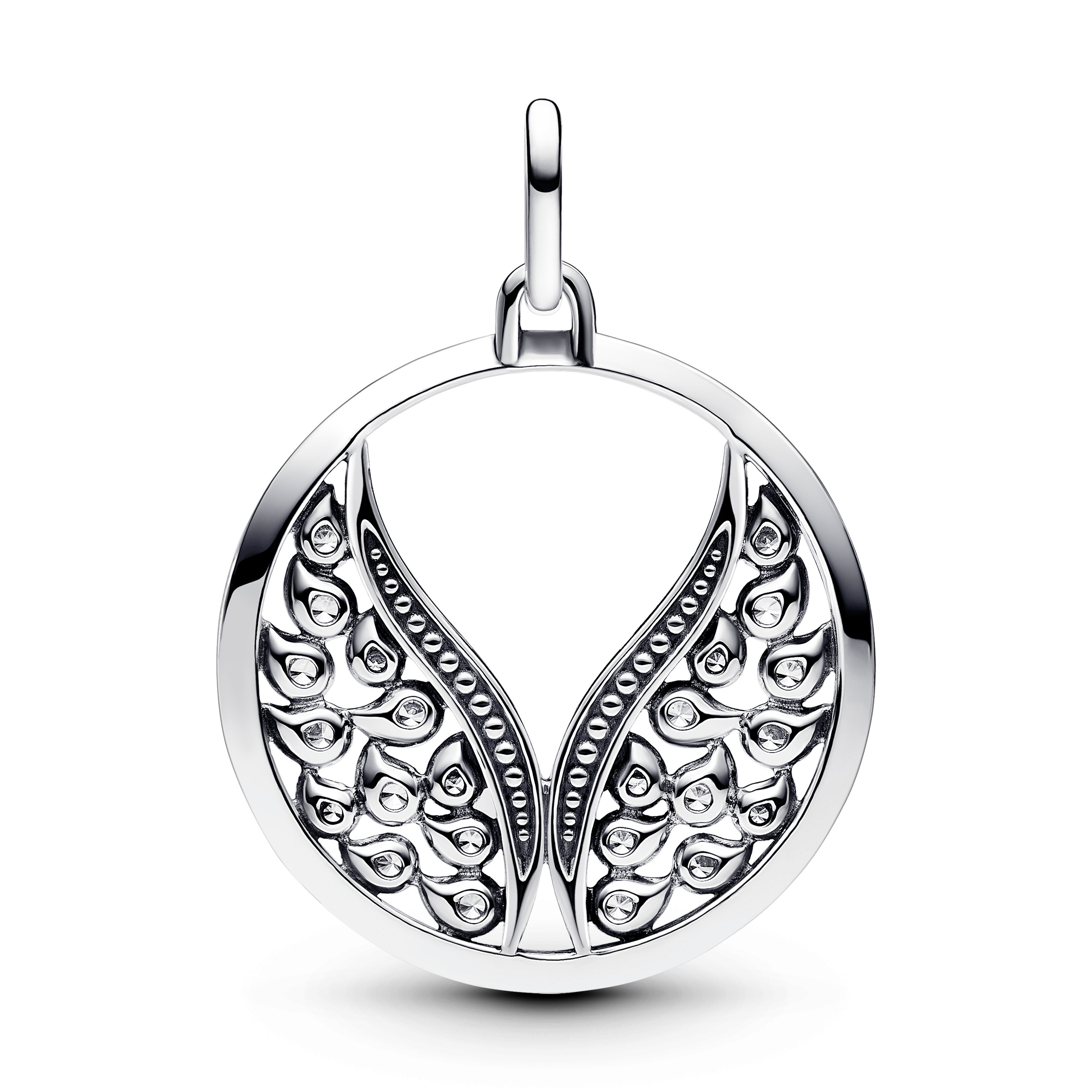 Wings sterling silver medallion with clear cubic z