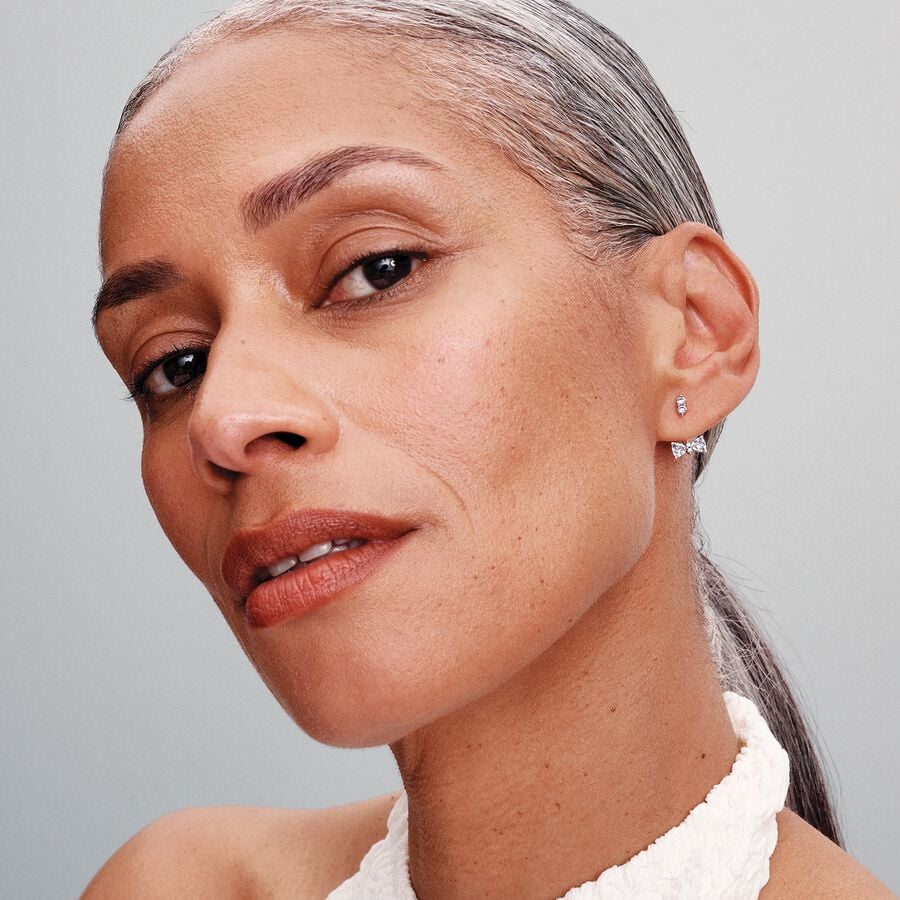 Sterling silver stud earrings with clear cubic zirconia and detachable earring jackets/ 293543C01