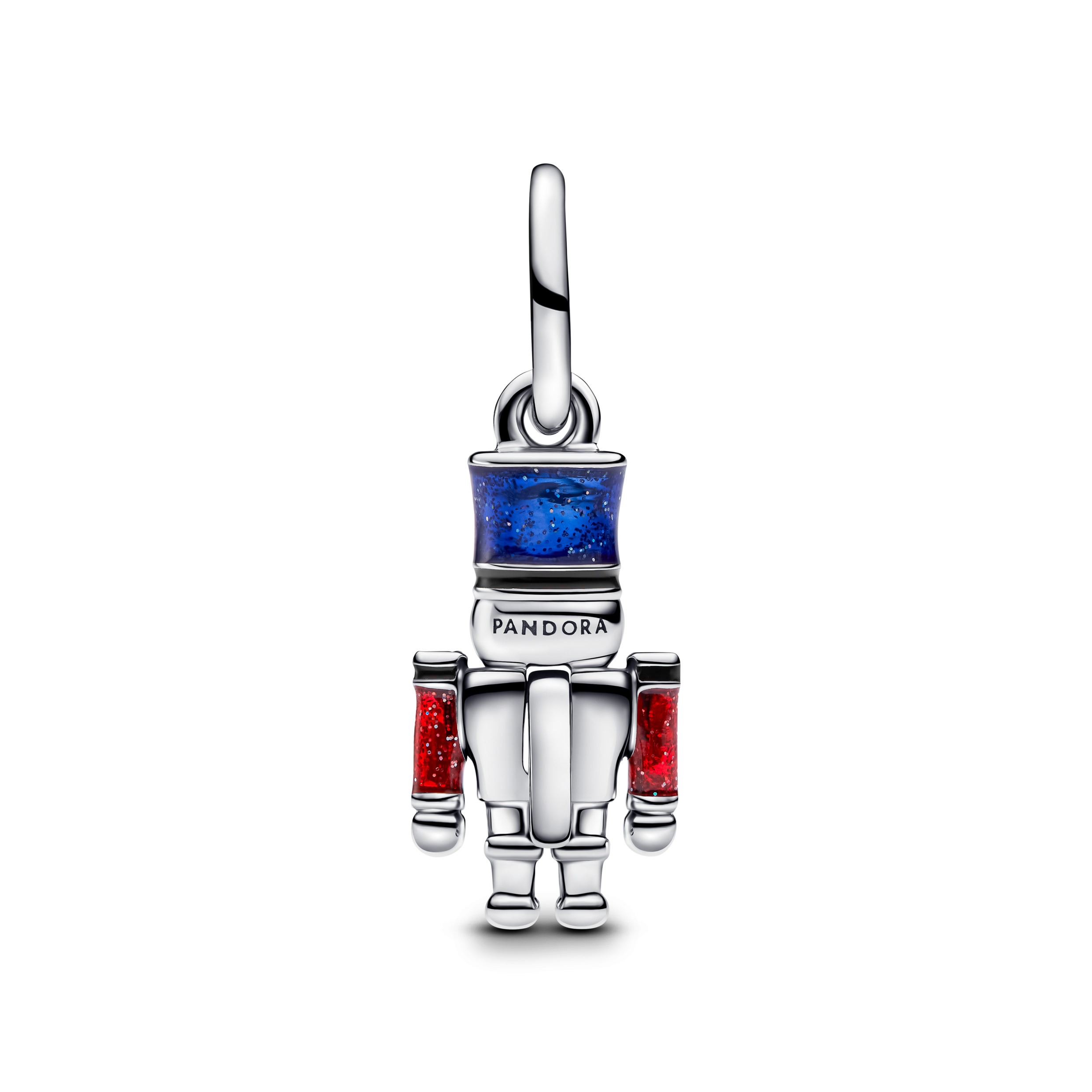 Moveable nutcracker sterling silver dangle with clear cubic zirconia, glittery blue, red and black enamel/ 793583C01