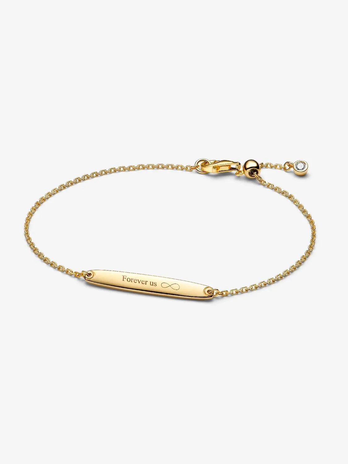 Engravable 14k gold-plated bar bracelet with clear cubic zirconia / 564010C01-20
