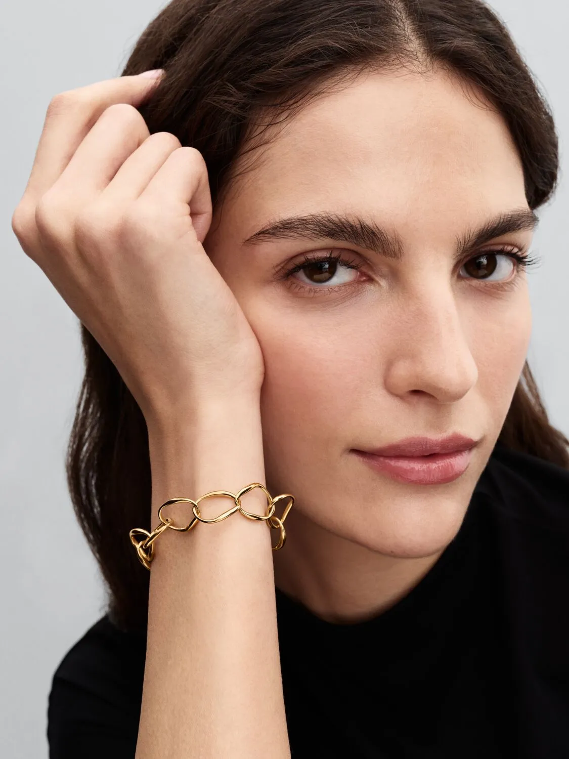 Organically shaped link 14k gold-plated bracelet