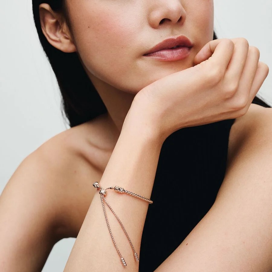 Studded chain 14k rose gold-plated sliding bracelet