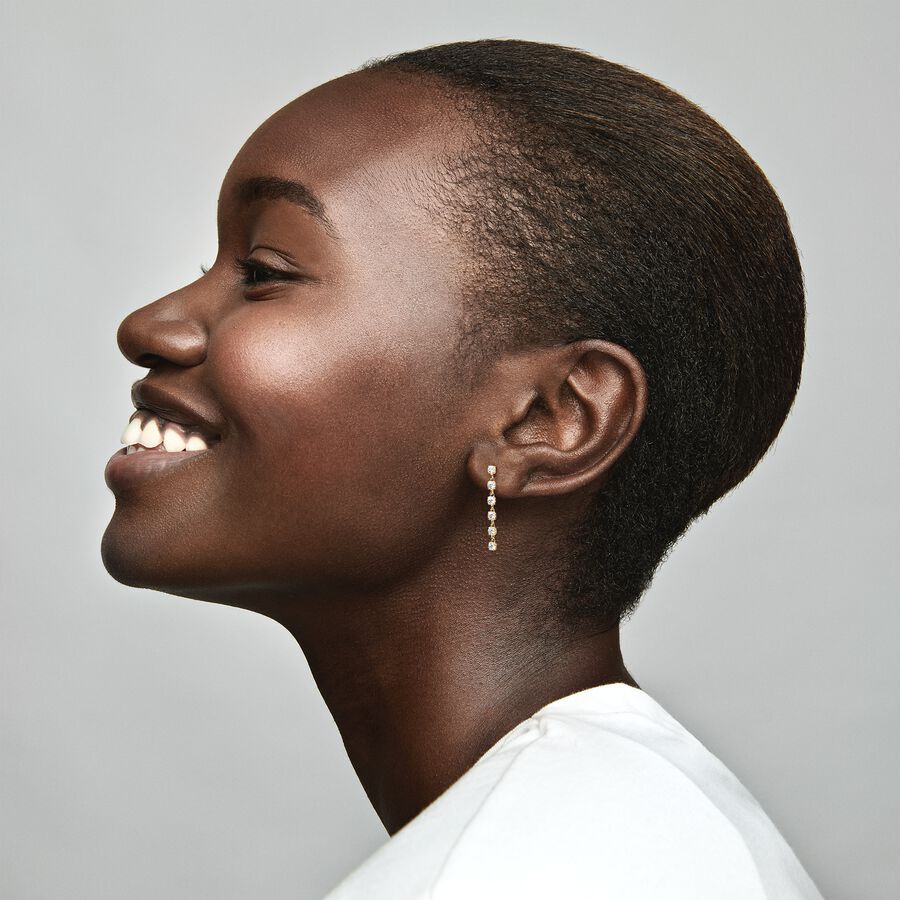14k Gold-plated drop earrings with clear cubic zir