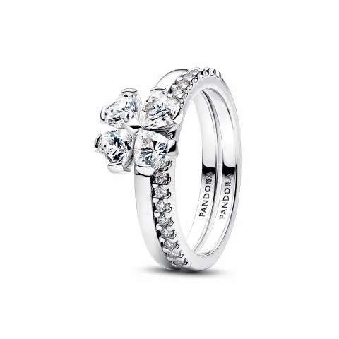 Clover sterling silver splittable ring with clear 