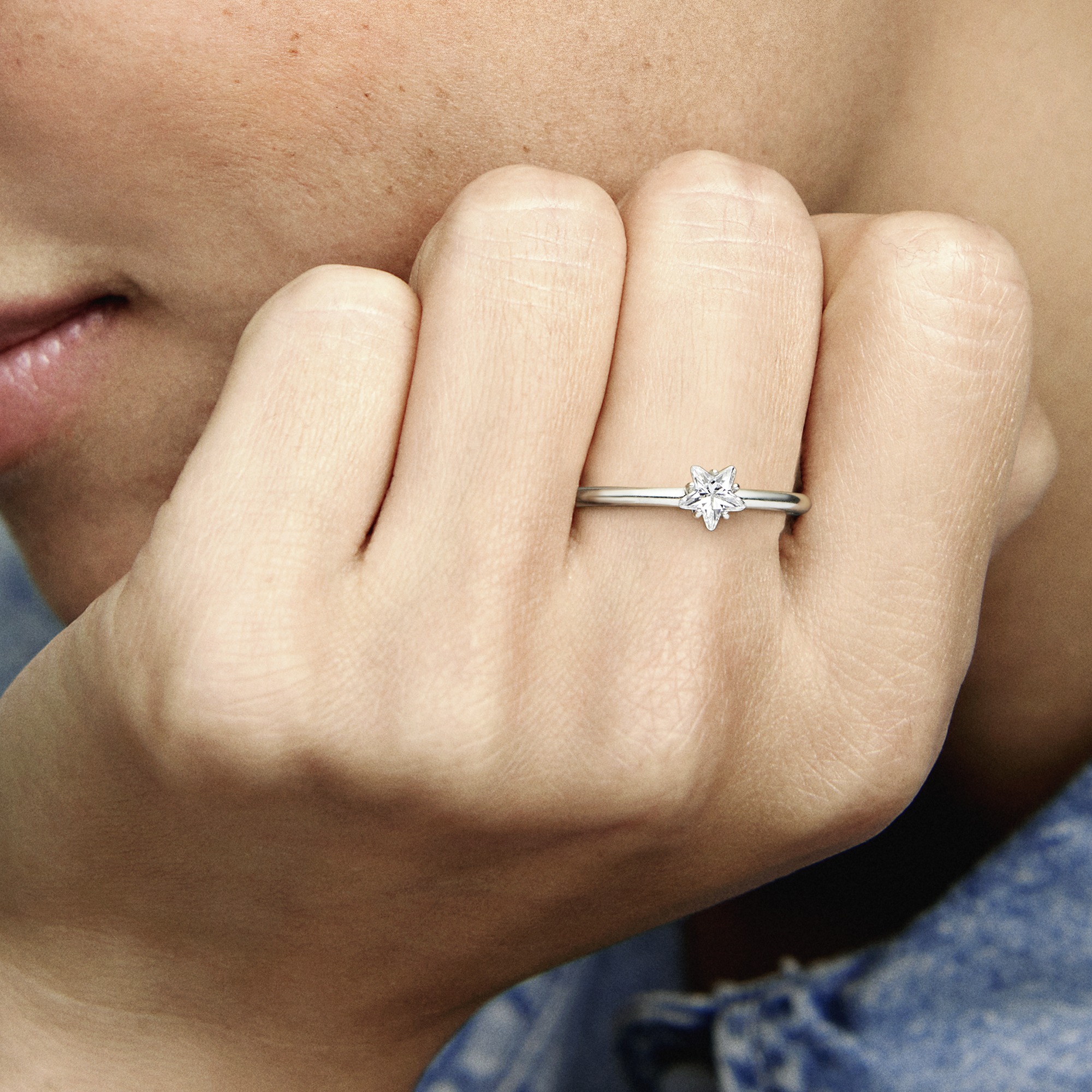 Star sterling silver ring with  clear cubic zircon