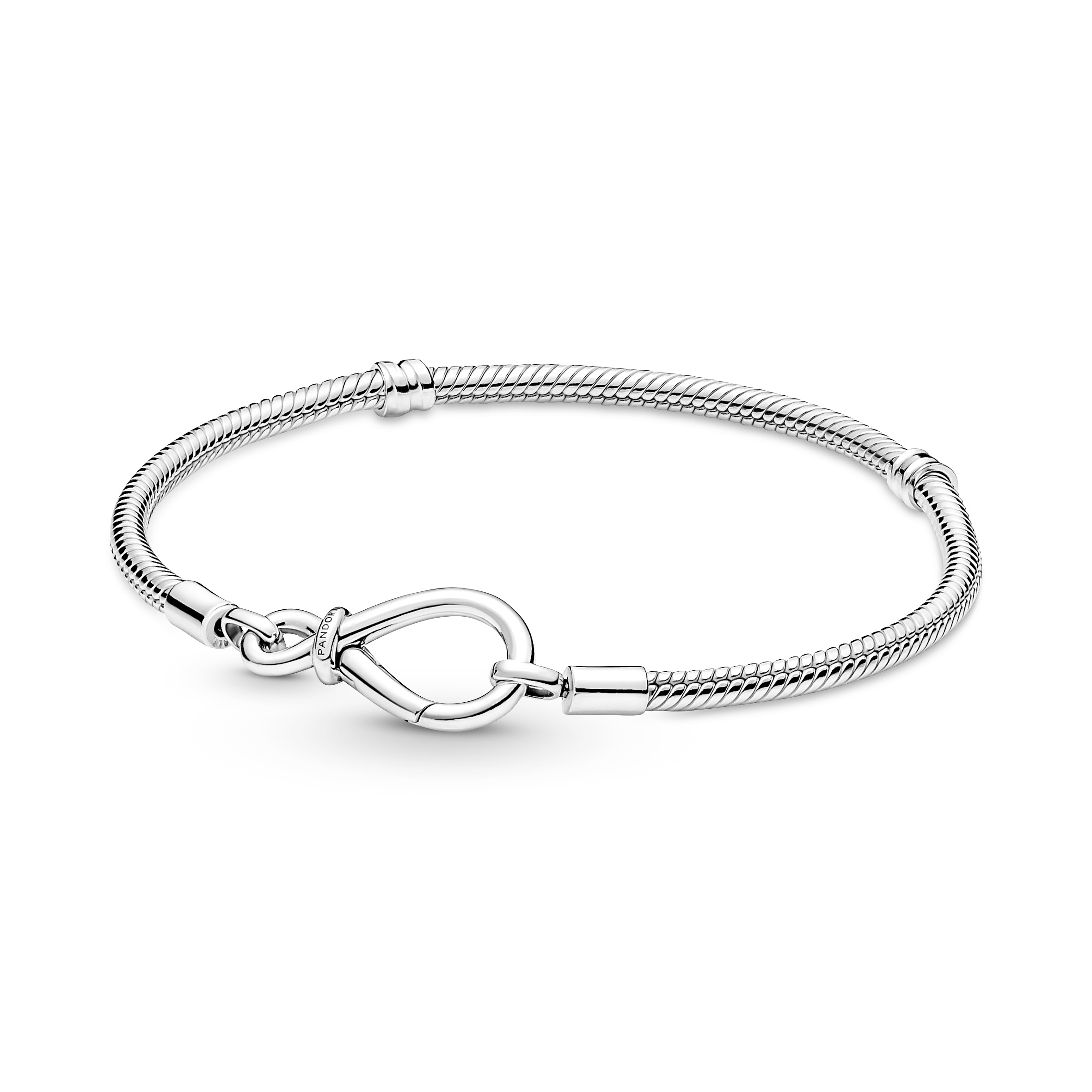 Snake chain sterling silver bracelet with infinity clasp