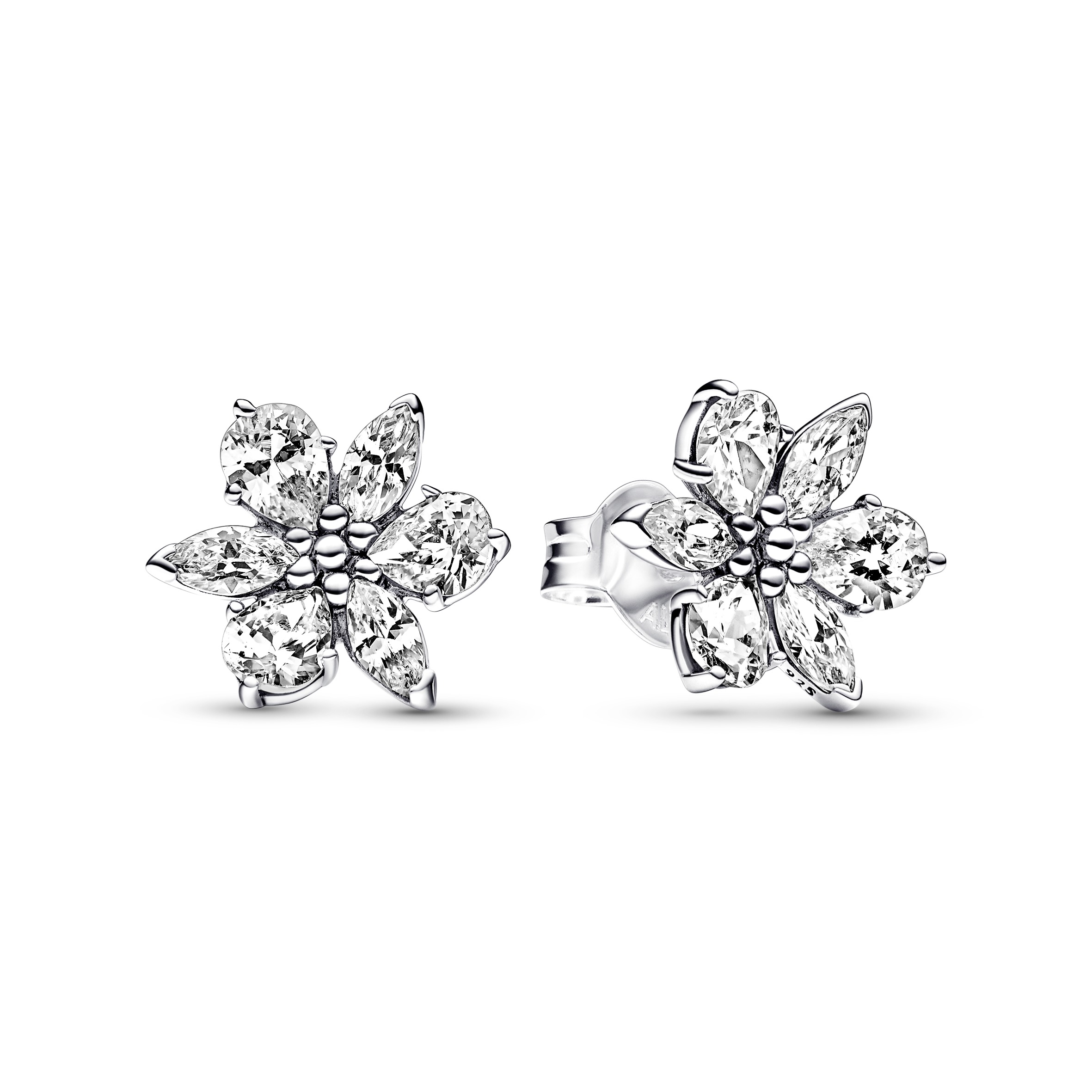 Herbarium cluster sterling silver stud earrings with clear cubic zirconia