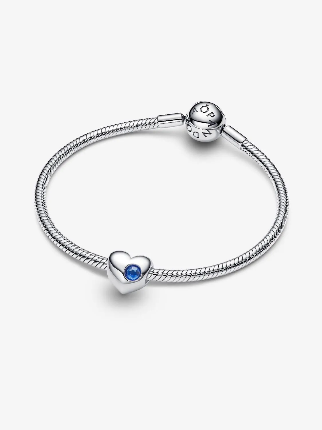 Engravable heart sterling silver charm with princess blue crystal / 794161C09