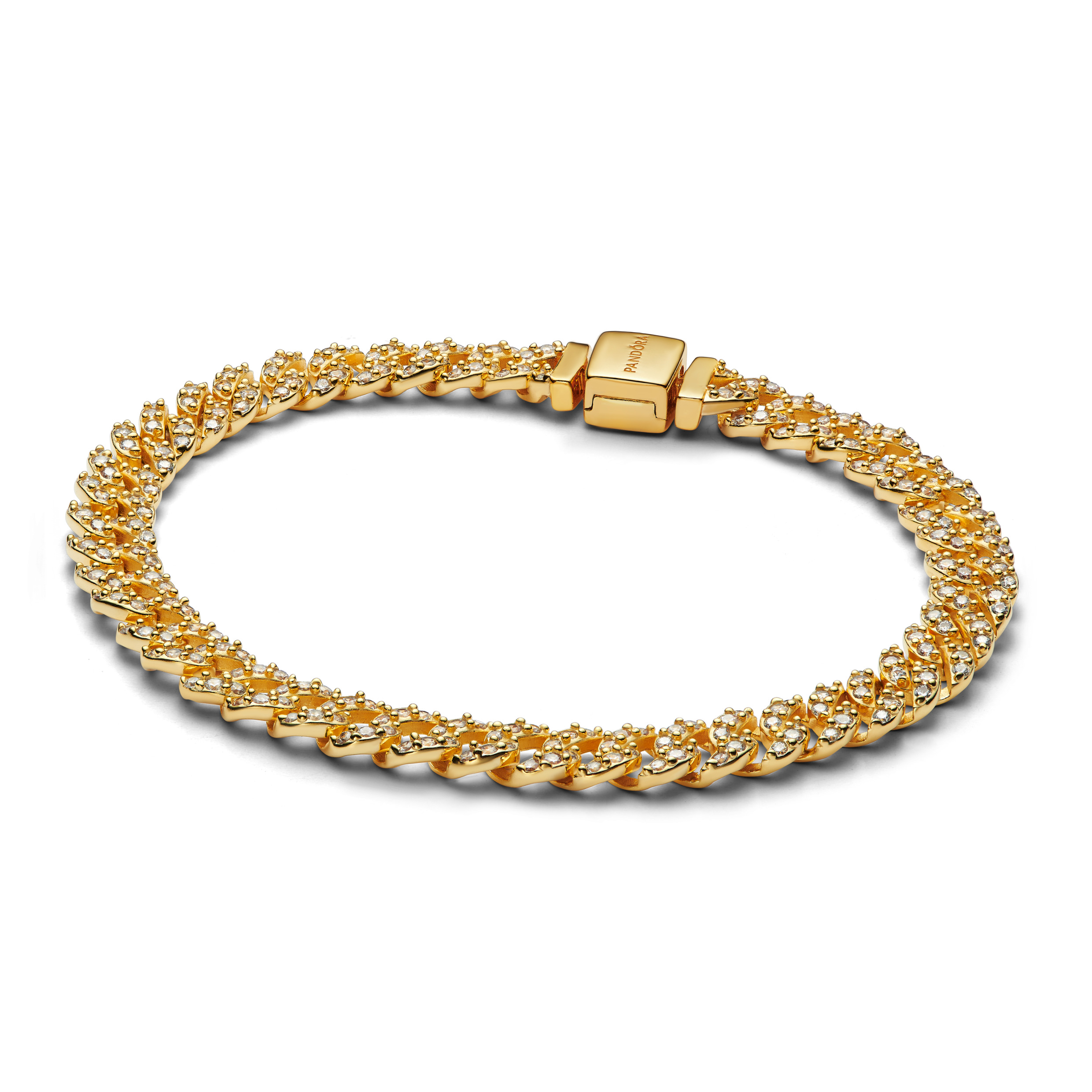 Cuban chain 14k gold-plated bracelet with clear cubic zirconia/ 563008C01-16