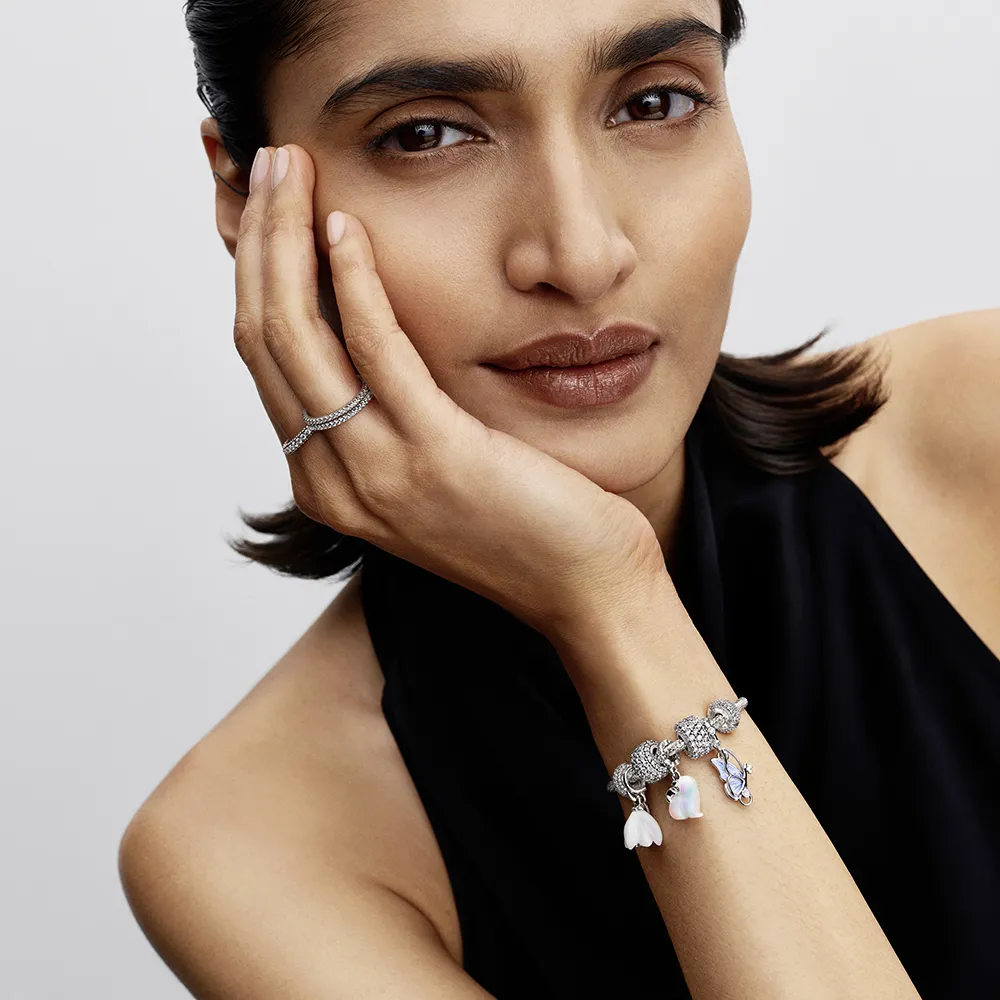 Polarbears sterling silver dangle with clear cubic zirconia and aurora lab-grown opal resin/794243C01